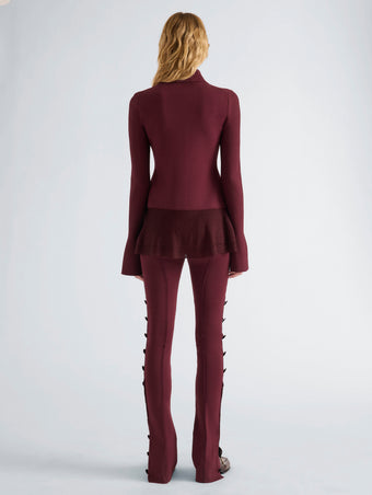 Proenza Schouler Back full length image of model wearing Martina Pant in Compact Stretch Viscose in Amarone