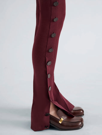 Proenza Schouler Detail image of model wearing Martina Pant in Compact Stretch Viscose in Amarone