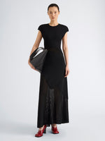 Proenza Schouler Front full length image of model wearing Maissa Dress in Compact Stretch Viscose in Black