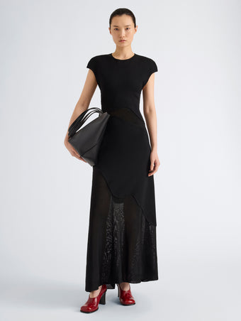 Proenza Schouler Front full length image of model wearing Maissa Dress in Compact Stretch Viscose in Black