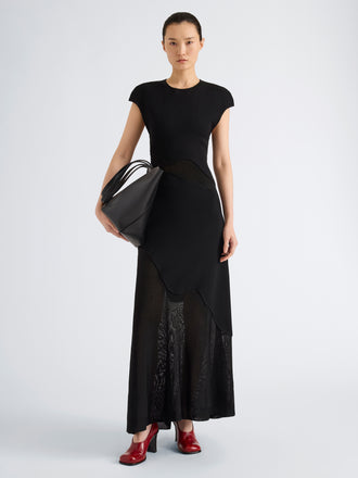 Proenza Schouler Front full length image of model wearing Maissa Dress in Compact Stretch Viscose in Black