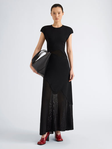Proenza Schouler Front full length image of model wearing Maissa Dress in Compact Stretch Viscose in Black