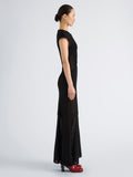 Proenza Schouler Side full length image of model wearing Maissa Dress in Compact Stretch Viscose in Black