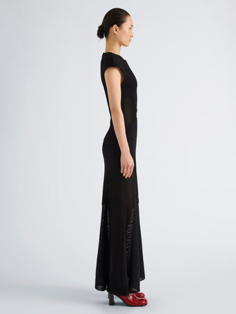 Proenza Schouler Side full length image of model wearing Maissa Dress in Compact Stretch Viscose in Black