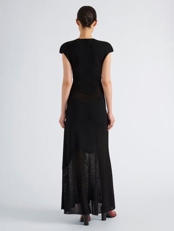 Proenza Schouler Back full length image of model wearing Maissa Dress in Compact Stretch Viscose in Black