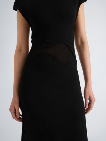 Proenza Schouler Detail image of model wearing Maissa Dress in Compact Stretch Viscose in Black