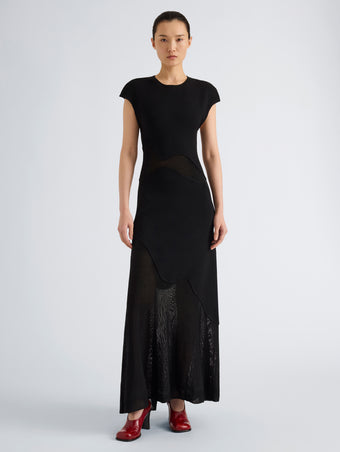 Proenza Schouler Front full length image of model wearing Maissa Dress in Compact Stretch Viscose in Black