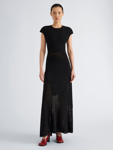 Proenza Schouler Front full length image of model wearing Maissa Dress in Compact Stretch Viscose in Black