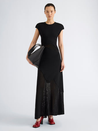 Proenza Schouler Front full length image of model wearing Maissa Dress in Compact Stretch Viscose in Black