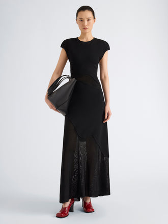 Proenza Schouler Front full length image of model wearing Maissa Dress in Compact Stretch Viscose in Black