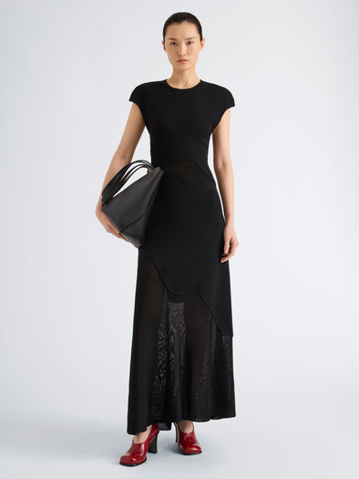 Proenza Schouler Front full length image of model wearing Maissa Dress in Compact Stretch Viscose in Black