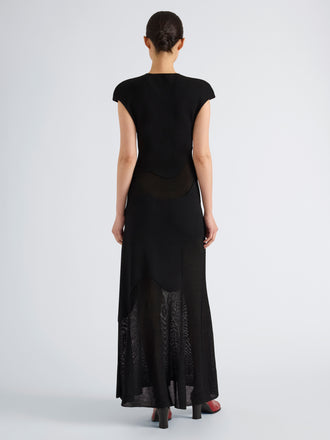 Proenza Schouler Back full length image of model wearing Maissa Dress in Compact Stretch Viscose in Black