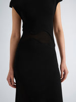 Proenza Schouler Detail image of model wearing Maissa Dress in Compact Stretch Viscose in Black