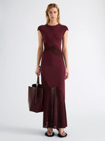 Proenza Schouler Front full length image of model wearing Maissa Dress in Compact Stretch Viscose in Amarone