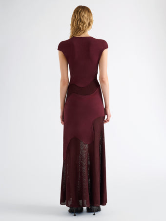Proenza Schouler Back full length image of model wearing Maissa Dress in Compact Stretch Viscose in Amarone