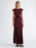 Proenza Schouler Front full length image of model wearing Maissa Dress in Compact Stretch Viscose in Amarone