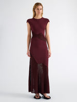 Proenza Schouler Front full length image of model wearing Maissa Dress in Compact Stretch Viscose in Amarone