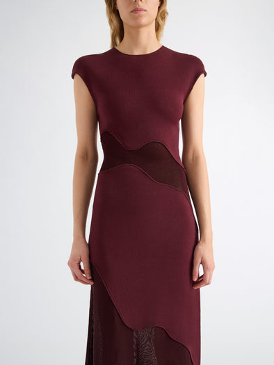 Proenza Schouler Detail image of model wearing Maissa Dress in Compact Stretch Viscose in Amarone