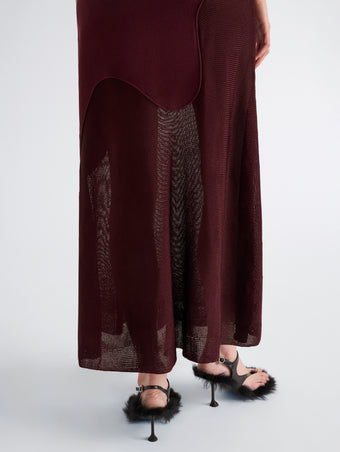 Proenza Schouler Detail image of model wearing Maissa Dress in Compact Stretch Viscose in Amarone