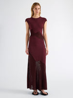 Proenza Schouler Front full length image of model wearing Maissa Dress in Compact Stretch Viscose in Amarone