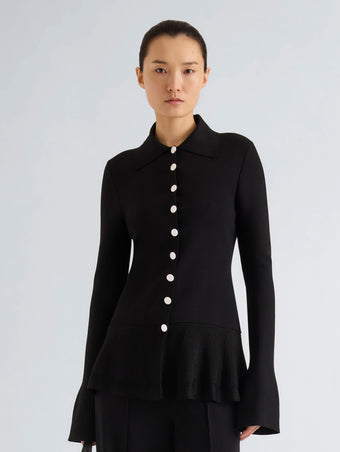 Proenza Schouler Front cropped image of model wearing Martina Jacket in Compact Stretch Viscose in Black