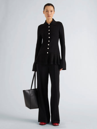 Proenza Schouler Front full length image of model wearing Martina Jacket in Compact Stretch Viscose in Black