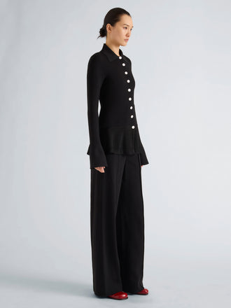 Proenza Schouler Side full length image of model wearing Martina Jacket in Compact Stretch Viscose in Black