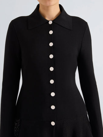 Proenza Schouler Detail image of model wearing Martina Jacket in Compact Stretch Viscose in Black