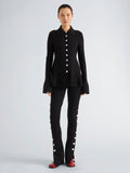Proenza Schouler Front full length image of model wearing Daria Jacket In Plaid Wool Suiting in Grey Multi