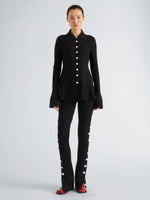 Proenza Schouler Front full length image of model wearing Daria Jacket In Plaid Wool Suiting in Grey Multi