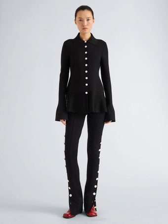 Proenza Schouler Front full length image of model wearing Daria Jacket In Plaid Wool Suiting in Grey Multi