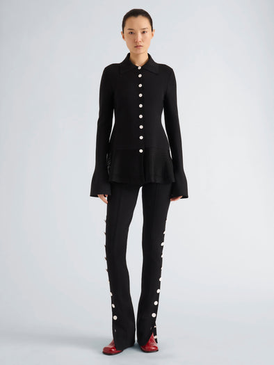 Proenza Schouler Front full length image of model wearing Daria Jacket In Plaid Wool Suiting in Grey Multi