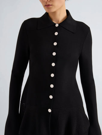 Proenza Schouler Detail image of model wearing Martina Jacket in Compact Stretch Viscose in Black