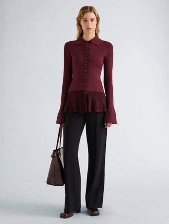 Proenza Schouler Front full length image of model wearing Martina Jacket in Compact Stretch Viscose in Amarone
