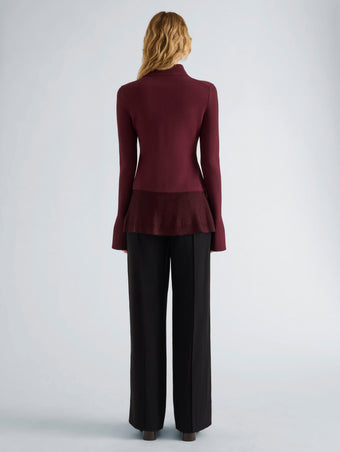 Proenza Schouler Back full length image of model wearing Martina Jacket in Compact Stretch Viscose in Amarone