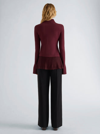Proenza Schouler Back full length image of model wearing Martina Jacket in Compact Stretch Viscose in Amarone