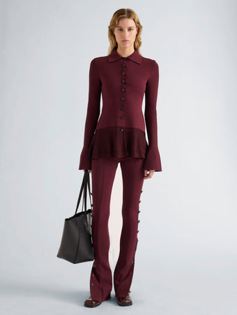 Proenza Schouler Front full length image of model wearing Daria Jacket In Plaid Wool Suiting in Grey Multi
