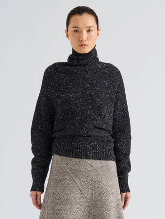 Proenza Schouler Front cropped image of model wearing Abie Sweater in Donegal Knit in Black Multi