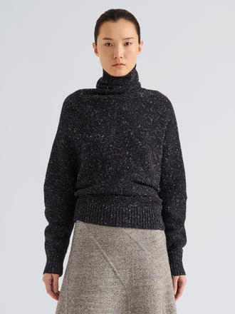 Proenza Schouler Front cropped image of model wearing Abie Sweater in Donegal Knit in Black Multi