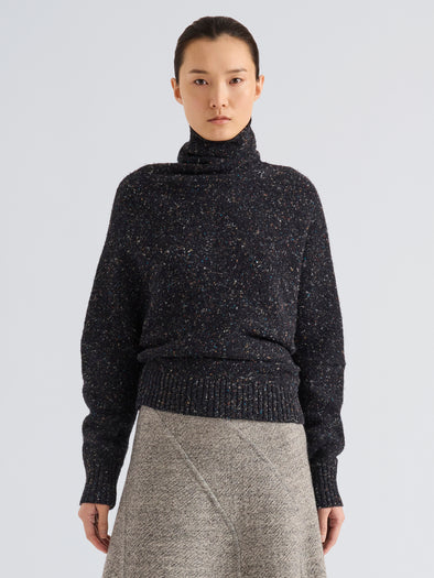 Proenza Schouler Front cropped image of model wearing Abie Sweater in Donegal Knit in Black Multi