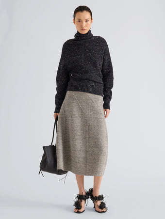 Proenza Schouler Front full length image of model wearing Abie Sweater in Donegal Knit in Black Multi