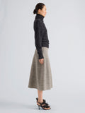 Proenza Schouler Side full length image of model wearing Abie Sweater in Donegal Knit in Black Multi