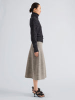 Proenza Schouler Side full length image of model wearing Abie Sweater in Donegal Knit in Black Multi