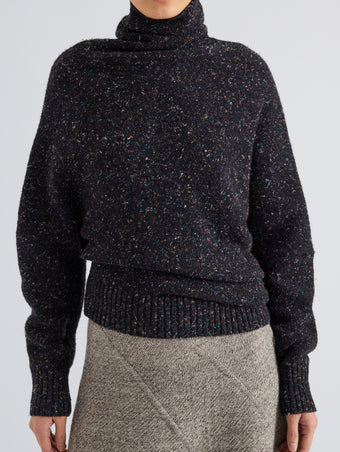 Proenza Schouler Detail image of model wearing Abie Sweater in Donegal Knit in Black Multi