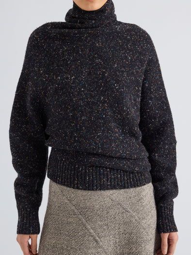Proenza Schouler Detail image of model wearing Abie Sweater in Donegal Knit in Black Multi