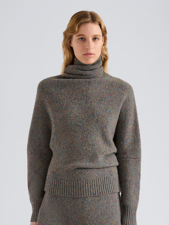 Proenza Schouler Front cropped image of model wearing Abie Sweater in Donegal Knit in Blue Multi