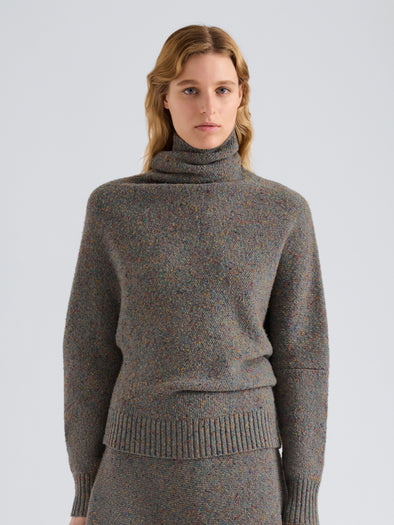 Proenza Schouler Front cropped image of model wearing Abie Sweater in Donegal Knit in Blue Multi