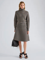 Proenza Schouler Front full length image of model wearing Abie Sweater in Donegal Knit in Blue Multi