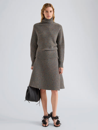 Proenza Schouler Front full length image of model wearing Abie Sweater in Donegal Knit in Blue Multi