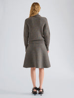 Proenza Schouler Back full length image of model wearing Abie Sweater in Donegal Knit in Blue Multi